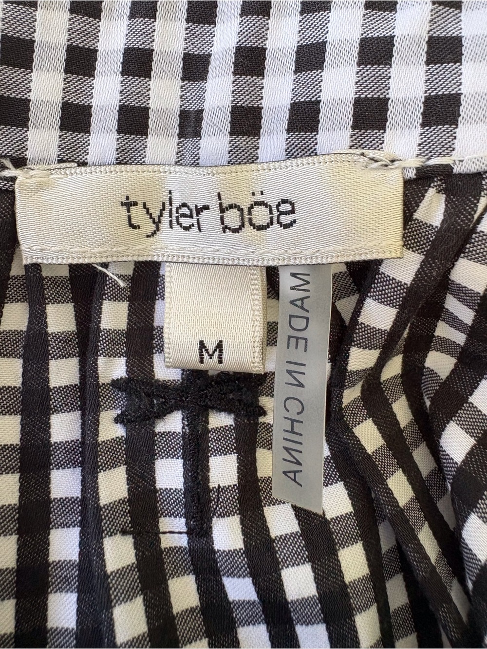 Tyler Boe Medium Black White Gingham Tier Babydoll Mini Dress Cotton Tie V Neck - Picture 2 of 12